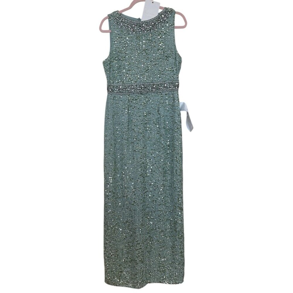 Mac Duggal Dress Gown Size 4/6 Mint Green Sequined Rhinestones Embellished - Picture 5 of 16